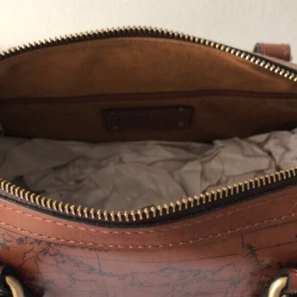 Patricia Nash Skye Speedy Satchel Leath Zip Zip Xbody Sign Map Print Riot Rust - Picture 16 of 16